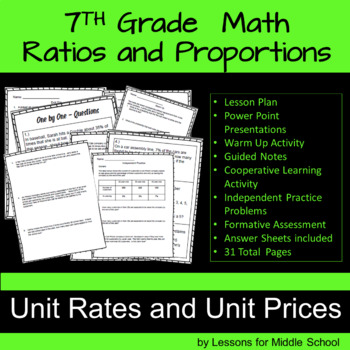 Preview of 7th Grade Math - Ratios and Proportions - Unit Rates & Unit Prices -CCSS ALIGNED