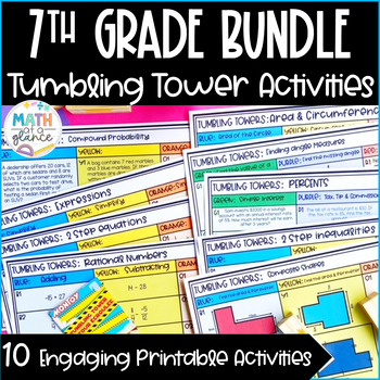 Preview of 7th Grade Math Review Bundle Tumbling Tower Activities - Tiered Worksheets