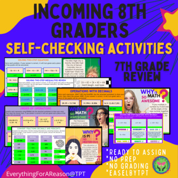 Preview of 7th Grade Math Review Packet for 8th G - Back to School SELF-CHECKING ACTIVITIES