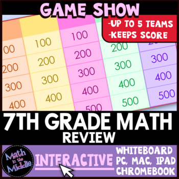 Preview of 7th Grade Math Review Game Show - Digital Test Prep End of the Year Review Game