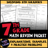 7th Grade Math Review Packet - Back to School Math Packet 