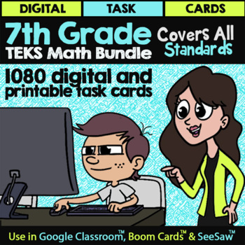Preview of 7th Grade Math Review | TEKS-Aligned Digital Task Cards | STAAR Test Prep