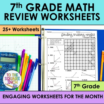 Preview of 7th Grade Math Review Worksheets |7th Grade Math Test Prep Worksheets by Topic