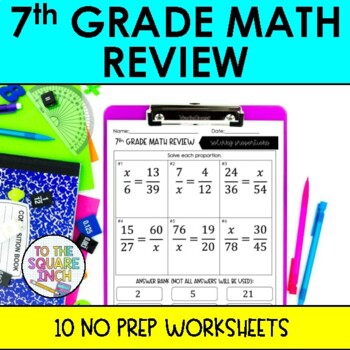 Preview of 7th Grade Math Review Worksheets