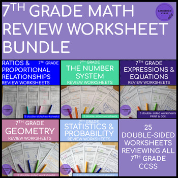 Preview of 7th Grade Math Review Worksheets BUNDLE