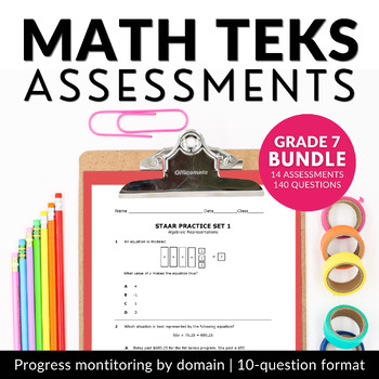 Preview of 7th Grade Math STAAR Practice Bundle - Progress Monitoring by Domain