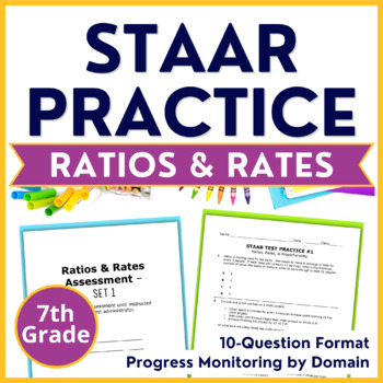 Preview of 7th Grade Math STAAR Practice Ratios & Rates - Progress Monitoring by Domain