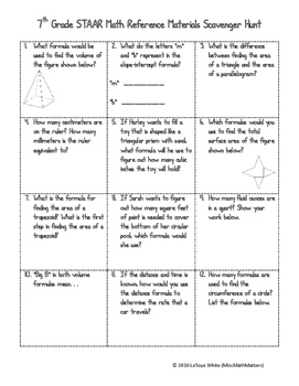 Preview of 7th Grade Math STAAR Reference Sheet Scavenger Hunt