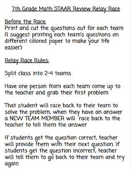 7th Grade Math STAAR Relay Race Game Review