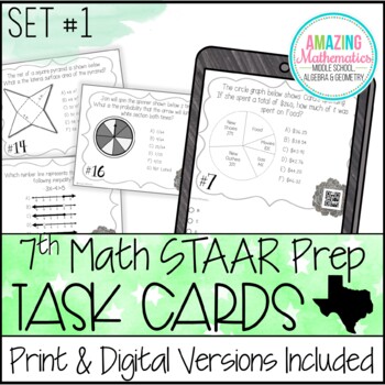 Preview of 7th Grade Math STAAR Review & Prep - Task Cards (Set #1) - PDF & Digital