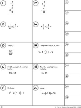 7th grade math skill drills by free to discover tpt