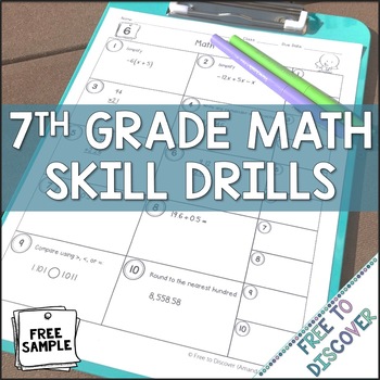 7th Grade Math Skill Drills Free Sample by Free to Discover | TpT