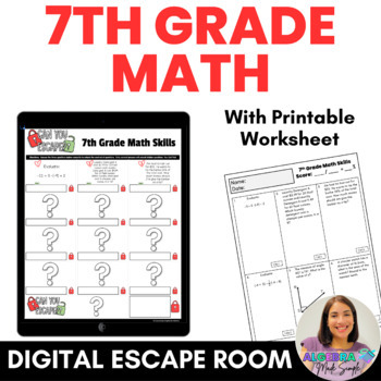 Preview of 7th Grade Math Skills Digital Escape Room Self Checking Assessment End of Year