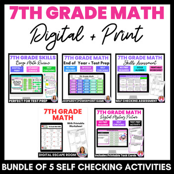 Preview of 7th Grade Math Skills Test Prep Bundle End of the Year Review Assessments