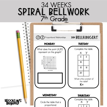 Preview of 7th Grade Math Spiral Bellringers Bellwork Middle School Math