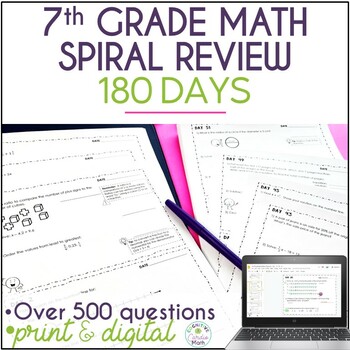 Preview of 7th Grade Math Spiral Review Warm Ups or Homework Print and Digital Resource