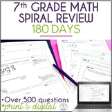 7th Grade Math Spiral Review Warm Ups or Homework Print an