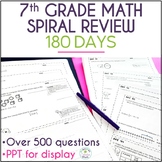 7th Grade Math Spiral Review 180 Days of Warm Ups or Homew