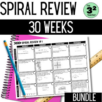 Preview of 7th Grade Math Spiral Review 30 Week Bundle | Warm Up, Homework, Test Prep
