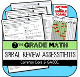 7th Grade Math Spiral Review Assessments (All-Year) w/ Stu