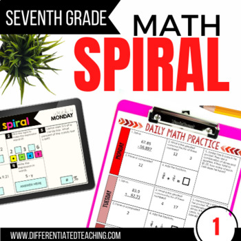 Preview of 7th Grade Math Spiral Review: Daily Warm-ups in Print & Digital | Semester 1 