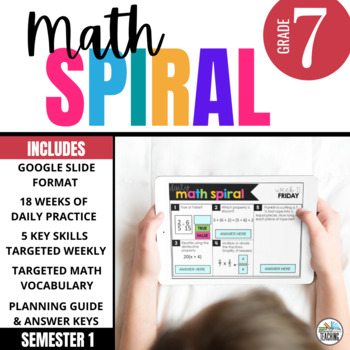 Preview of 7th Grade Math Spiral Review: Digital Warm-ups, Bell Ringers, Homework | Sem. 1