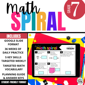 Preview of 7th Grade Math Spiral Review: Digital Warm-ups, Homework or Practice | 36 weeks