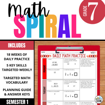 Preview of 7th Grade Math Spiral Review: Print Warm-ups for Practice or Homework | 1st Sem.
