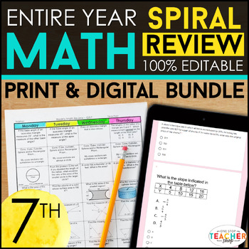 Preview of 7th Grade Math Spiral Review & Quizzes | DIGITAL & PRINT