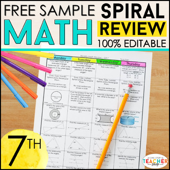 Preview of 7th Grade Math Spiral Review & Quizzes | FREE