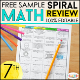 7th Grade Math Spiral Review & Quizzes | FREE