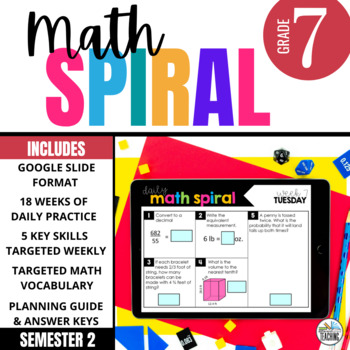 Preview of 7th Grade Math Spiral Review: Semester 2 Digital Warmups, Practice, or Homework