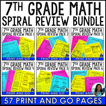 Preview of 7th Grade Math Spiral Review Test Prep Worksheets and Activities June