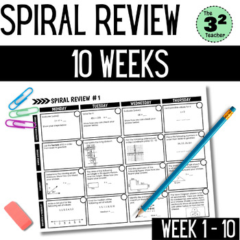 Preview of 7th Grade Math Spiral Review Week 1-10 | Warm Up, Homework, Test Prep