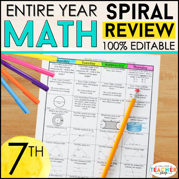 Preview of 7th Grade Math Spiral Review | Warm Ups, Math Homework, Progress Monitoring