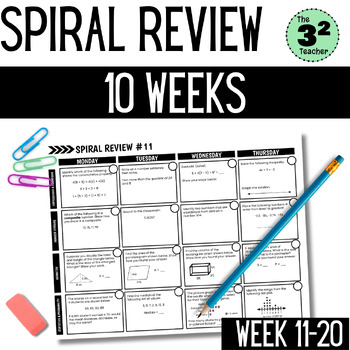 Preview of 7th Grade Math Spiral Review Week 11-20 | Warm Up, Homework, Test Prep