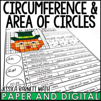 Preview of 7th Grade Math St. Patrick's Day Activity Area and Circumference of a Circle