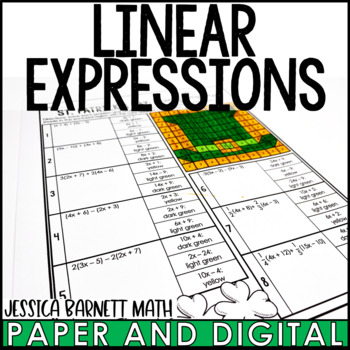Preview of 7th Grade Math St. Patrick's Day Activity Linear Expressions Coloring