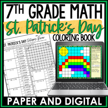 Preview of 7th Grade Math St. Patrick's Day Review Coloring Worksheet Bundle