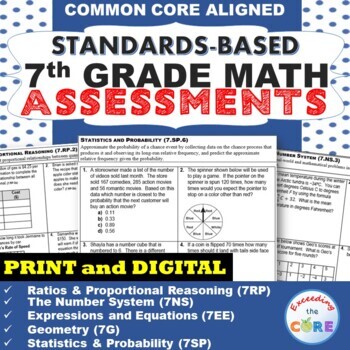 Preview of 7th Grade Math Standard Based Assessments BUNDLE Common Core ⭐ Distance Learning