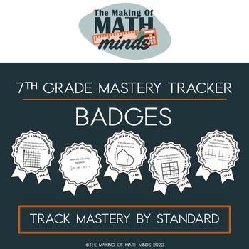 Preview of 7th Grade Math Standards Mastery Tracker Badges | State Testing Review Activity