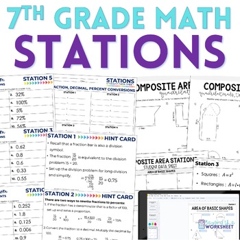 Preview of 7th Grade Math Stations | Math Centers Bundle