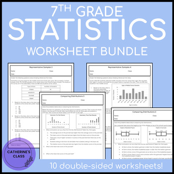 Preview of 7th Grade Math Statistics Classwork or Homework BUNDLE
