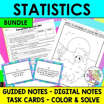 Preview of 7th Grade Math Statistics Notes and Activity Bundle