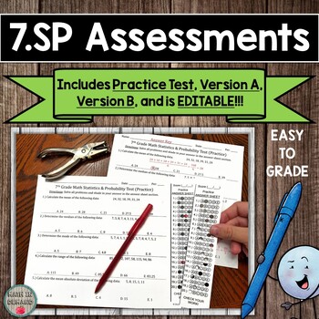 Preview of 7th Grade Math Statistics & Probability Multiple Choice Assessments Tests