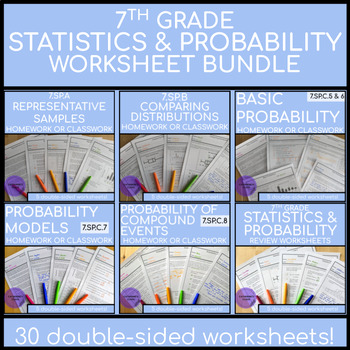 Preview of 7th Grade Math Statistics & Probability Worksheet BUNDLE