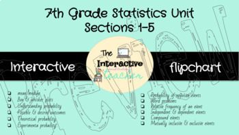 Preview of 7th Grade Math - Statistics Unit (Sections 1-5) - Interactive Flipcharts