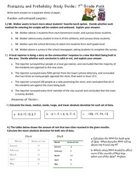 Preview of 7th Grade Math Statistics and Probability Study Guide or Review
