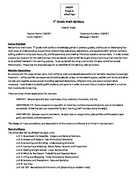 Preview of 7th Grade Math Syllabus and Scavenger Hunt - EDITABLE
