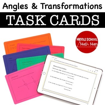 Preview of 7th Grade Math Angles and Geometric Transformations Task Cards